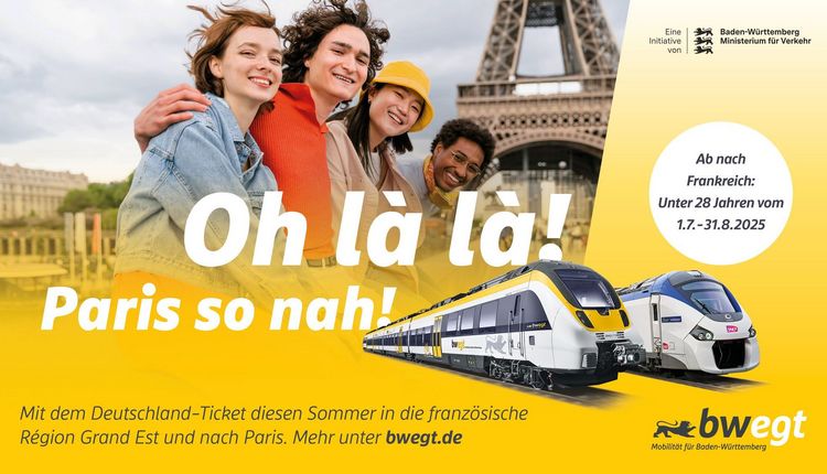 Deutsch-französische Freundschaft: D-Ticket JugendBW gilt auch im französischen Raum 