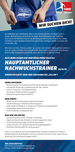 Stellenausschreibung Nachwuchstrainer für den HBW Balingen-Weilstetten