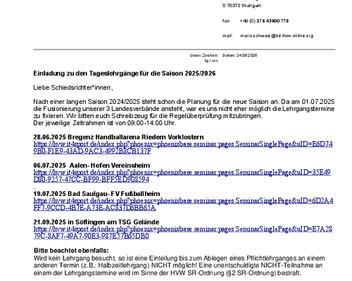 Schiedsrichter Tageslehrgänge 2025